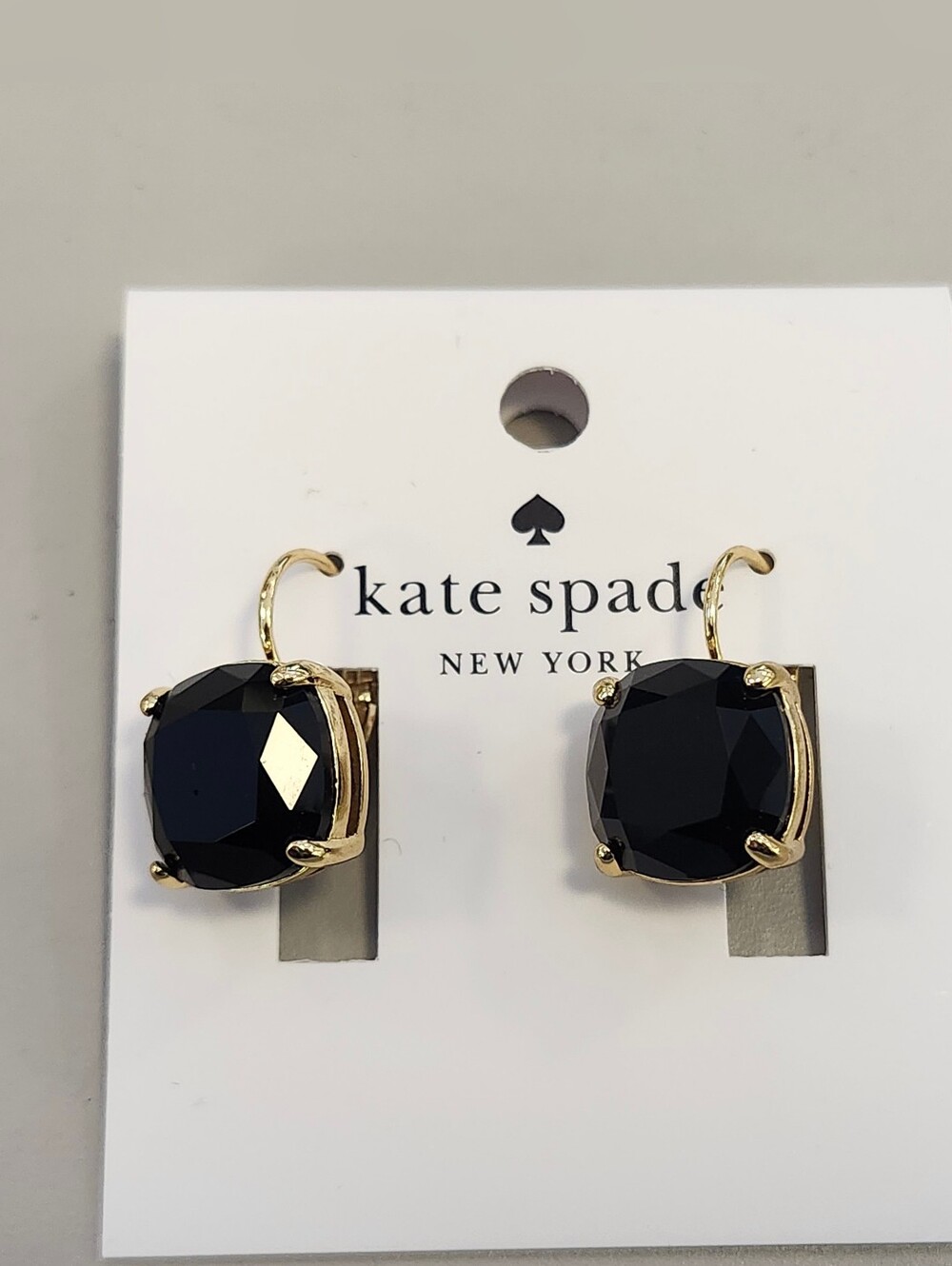 New W/Out Tags Kate Spade Gold-Tone Black Squared Away Leverback Drop Earrings